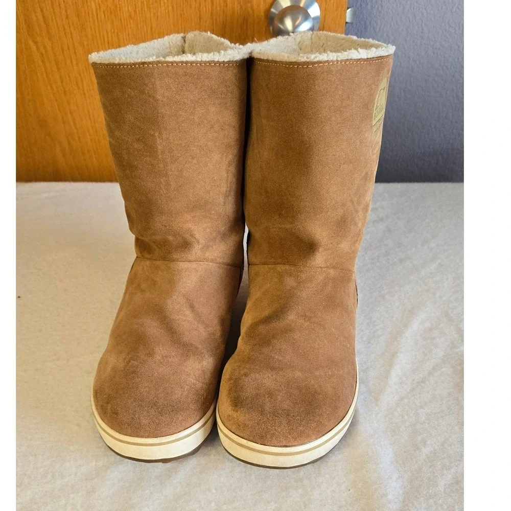 Sorel Glacy Waterproof Tan Suede Faux Fur Lined Winter Boots NL1975-286 Womens 9